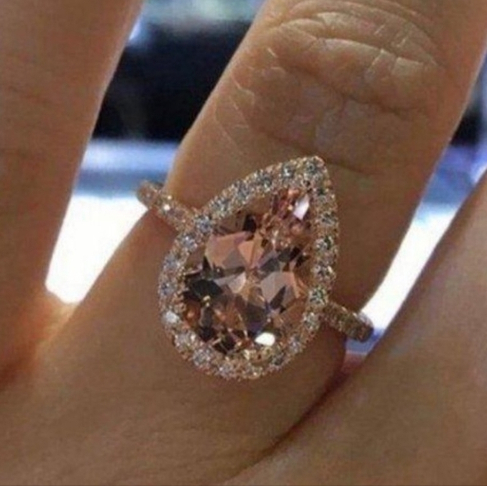 ❣️6ct ROSE GOLD  CHAMPAIGN CZ HALO PEAR SHAPED RING  7 & 8